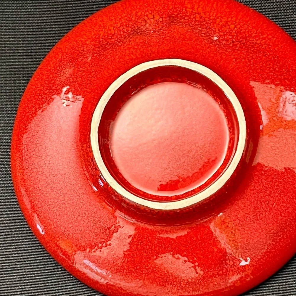 Croft & Barrow Red Ceramic Soap Dish Glossy Ribbed Round Bathroom Vanity Tray